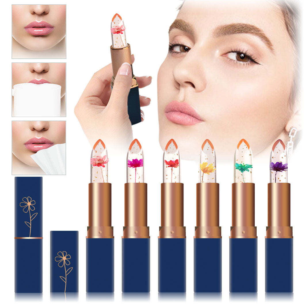 Dark Blue Tube Crystal Transparent Jelly Lipstick Gold Foil FAIJO