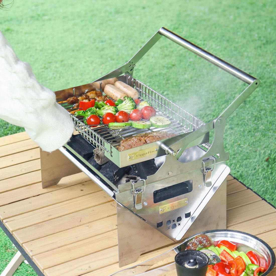 360° Rotating Charcoal BBQ Grills Stainless Steel Flipping Barbecue Grill Portable Folding Grill for Outdoor Camping Picnic FAIJO.SHOP
