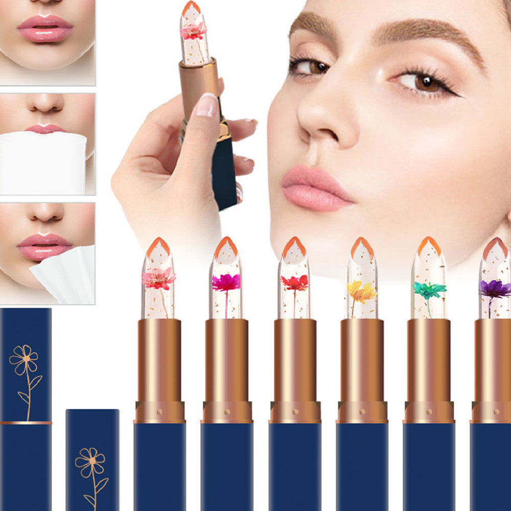 Dark Blue Tube Crystal Transparent Jelly Lipstick Gold Foil FAIJO