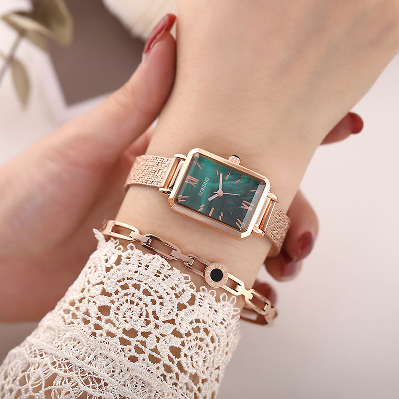 Small Green Watch Square Korean Style Pointer Ladies FAIJO